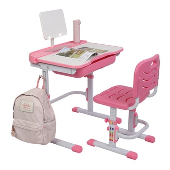 70 x 47 x (82cm-104cm)Kid Study Desk Lifting Table Can Tilt Children Learning Table And Chair Pink With Reading Stand