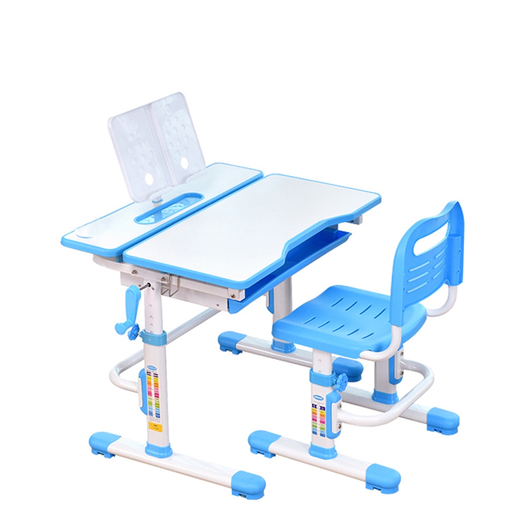 Kids study table hand-cranked lift Adjustable desk and chair Combination boys and girls Homework kinder 80CM Corrective posture