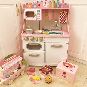 Girls Play Every Kitchen Toy Set Children's Wooden Cooking Utensils Kindergarten Baby Gift Pink Lovely