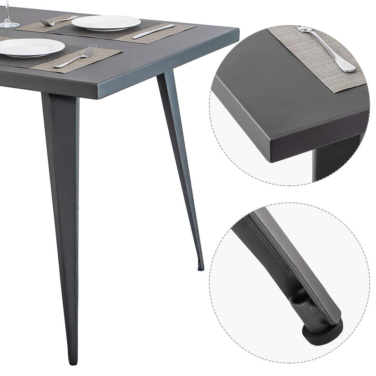 Harper&Bright Designs Rectangular Metal Dining Table (Gun Metal)